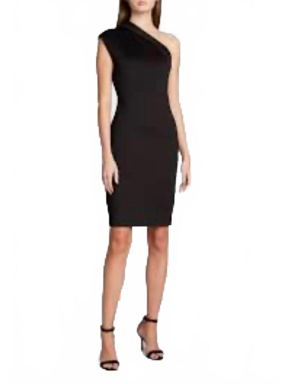 Badgley Mischka Black Scuba Dress 2 Knee Length One-Shoulder Cocktail Wedding XS